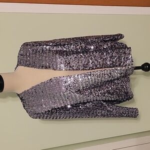 (A) Gray/blue sequin jacket, blazer size medium